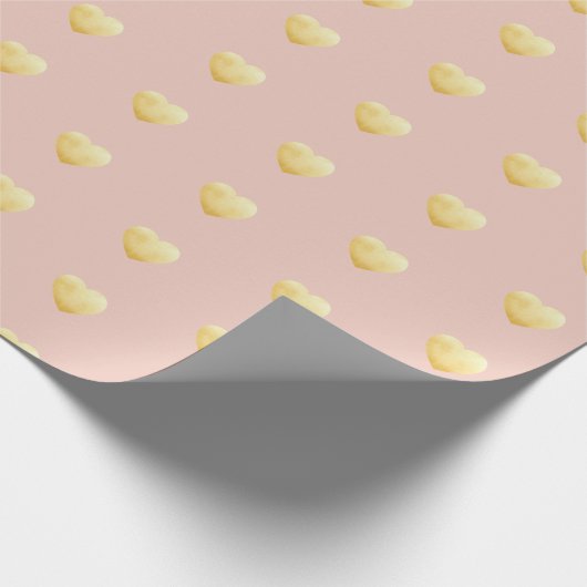 Golden Faux Folie Harten Patroon op Blush Pink Cadeaupapier (Hoek)