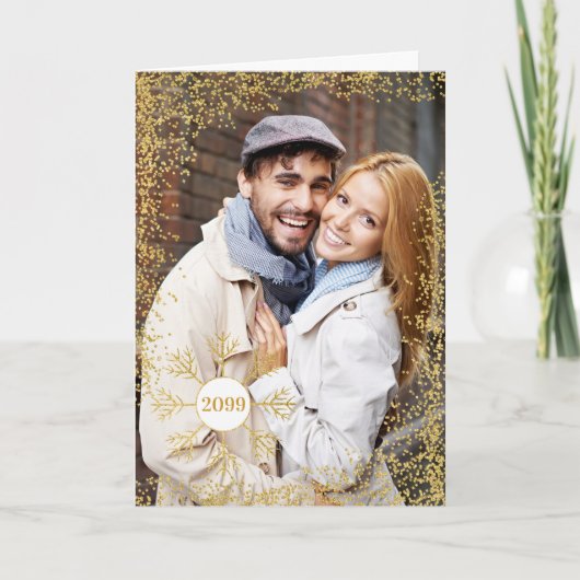Golden Faux Glitter en Snowflake-kerstfoto Feestdagen Kaart (Voorkant)