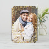 Golden Faux Glitter en Snowflake-kerstfoto Feestdagenkaart (Staand voorkant)