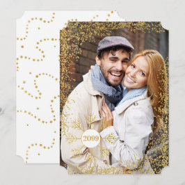 Golden Faux Glitter en Snowflake-kerstfoto Feestdagenkaart