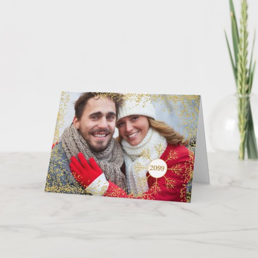 Golden Faux Glitter Snowflake kerstfoto HORZ Feestdagen Kaart (Voorkant)