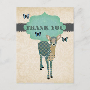 Golden Fawn & Blue Butterflies Dank u Briefkaart