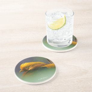 Golden fazant tussen de bladeren zandsteen onderzetter