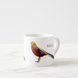 Golden fazant vogel cartoon illustratie espresso kop