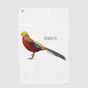 Golden fazant vogel cartoon illustratie golfhanddoek