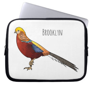 Golden fazant vogel cartoon illustratie laptop sleeve