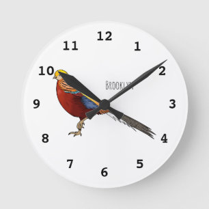 Golden fazant vogel cartoon illustratie ronde klok