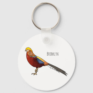 Golden fazant vogel cartoon illustratie sleutelhanger