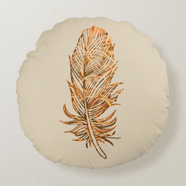 Golden Feather Art Round gootsteen Rond Kussen (Voorkant)