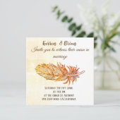 Golden Feather bruiloft uitnodiging (Staand voorkant)