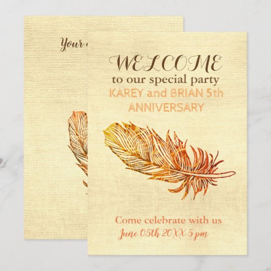 Golden Feather Canvas Fotouitnodiging Kaart (Voorkant / Achterkant)