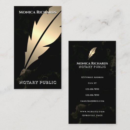 Golden feather pen notary Business Card Visitekaartje (Voorkant / Achterkant)