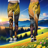 Golden Feathers Abstracte kunst Levendig Donker Pa Leggings