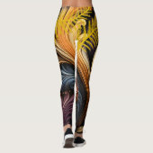 Golden Feathers Abstracte kunst Levendig Donker Pa Leggings (Achterkant)