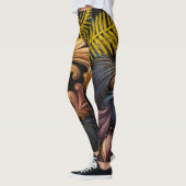 Golden Feathers Abstracte kunst Levendig Donker Pa Leggings (Links)