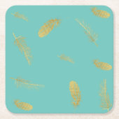 Golden Feathers Aqua Kartonnen Onderzetters (Voorkant)