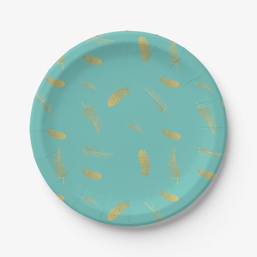 Golden Feathers Aqua Papieren Bordje (Voorkant)