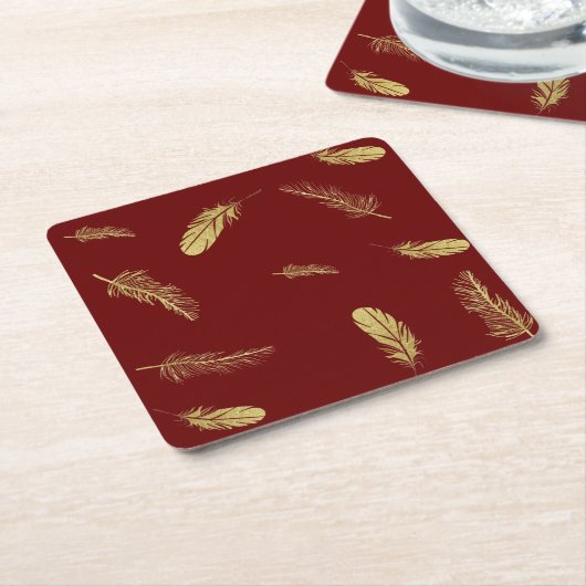 Golden Feathers Dark Red Kartonnen Onderzetters (Schuin)