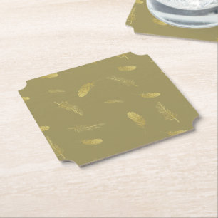 Golden Feathers Earthy Willow Square Paper Onderze Kartonnen Onderzetters