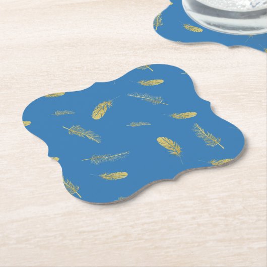 Golden Feathers French Blue Kartonnen Onderzetters (Gekanteld)