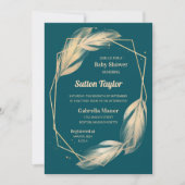 Golden Feathers op Blauwgroen Baby shower Kaart (Voorkant)