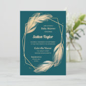 Golden Feathers op Blauwgroen Baby shower Kaart (Staand voorkant)