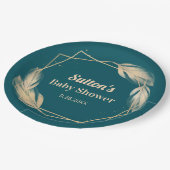 Golden Feathers op Blauwgroen Baby shower Papieren Bordje (Gekanteld)