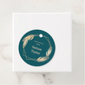 Golden Feathers op Blauwgroen Bedankjes Labels (In situ)