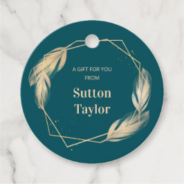 Golden Feathers op Blauwgroen Bedankjes Labels