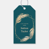 Golden Feathers op Blauwgroen Cadeaulabel (Voorkant)