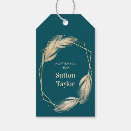 Golden Feathers op Blauwgroen Cadeaulabel