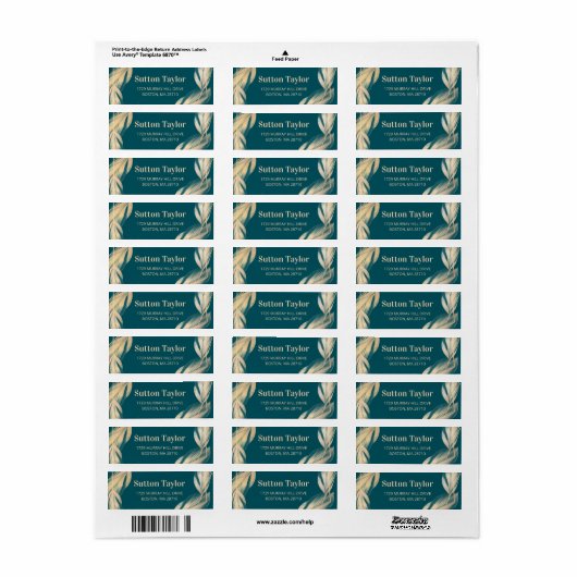 Golden Feathers op Blauwgroen Etiket (Full Sheet)