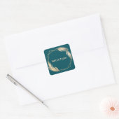 Golden Feathers op Blauwgroen Vierkante Sticker (Envelop)