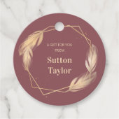 Golden Feathers op Mauve Bedankjes Labels (Voorkant)