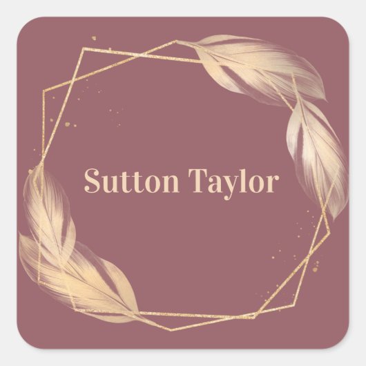 Golden Feathers op Mauve Vierkante Sticker (Voorkant)