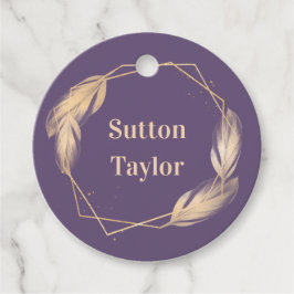 Golden Feathers op plum Bedankjes Labels