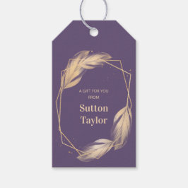 Golden Feathers op plum Cadeaulabel