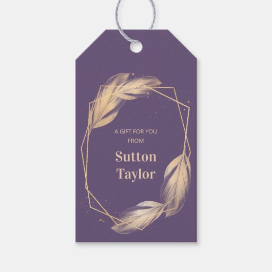 Golden Feathers op plum Cadeaulabel (Voorkant)