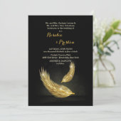 Golden Feathers Wedding Invitations Kaart (Staand voorkant)
