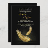 Golden Feathers Wedding Invitations Kaart (Voorkant / Achterkant)