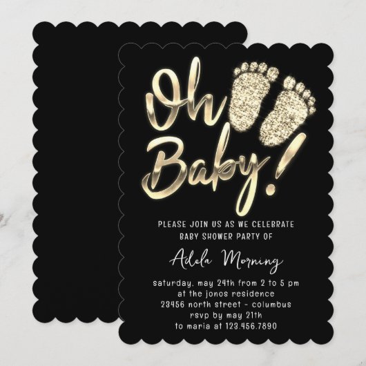 Golden Feet Baby Girl Boy Shower Black White Kaart (Voorkant / Achterkant)