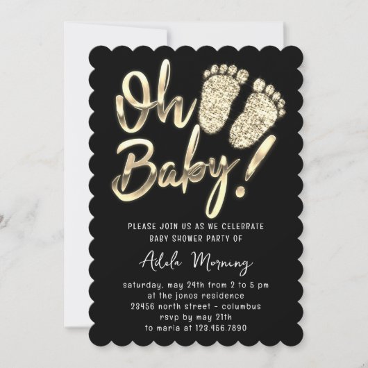 Golden Feet Baby Girl Boy Shower Black White Kaart (Voorkant)