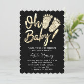 Golden Feet Baby Girl Boy Shower Black White Kaart (Staand voorkant)