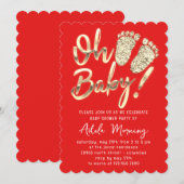 Golden Feet Baby Girl Boy Shower Red Kaart (Voorkant / Achterkant)