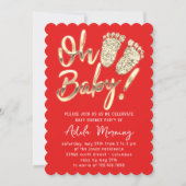 Golden Feet Baby Girl Boy Shower Red Kaart (Voorkant)