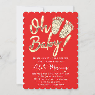 Golden Feet Baby Girl Boy Shower Red Kaart