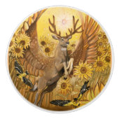 Golden Feilds Winged Mule Deer Keramische Knop (Voorkant)
