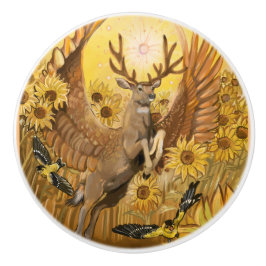 Golden Feilds Winged Mule Deer Keramische Knop