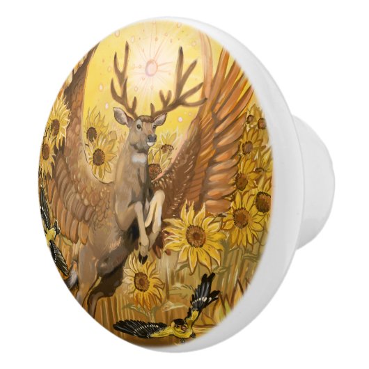 Golden Feilds Winged Mule Deer Keramische Knop (Rechts)