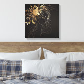 Golden Feminine Line Art Face with Floral Crown Canvas Afdruk (Insitu (Slaapkamer))